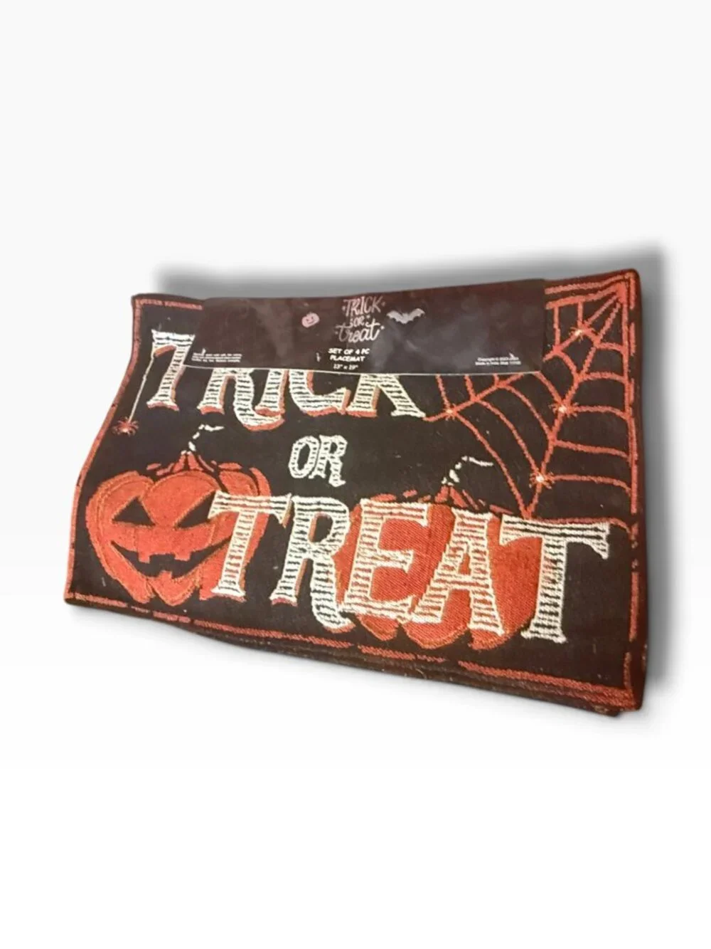 Vintage-Style Halloween Trick or Treat Placemat Set of 4 – Pumpkin & Spiderweb D